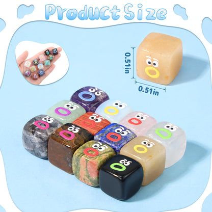 XIANNVXI Funny Emotion Polished Stone Gift 12pcs Cute Emoji Carving Cube Figurine Crystals Rock Present Novel Mothers Day Birthday Graduation Gifts for Women Men Natural Healing Crystals Stones
