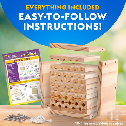 National Geographic Build a Bee Habitat Craft Kit for Kids – Paint & Build a House for Mason Bees, Outdoor Arts & Crafts, Nature Learning Activity, DIY Pollinator Garden Craft, Solitary Bee Hotel