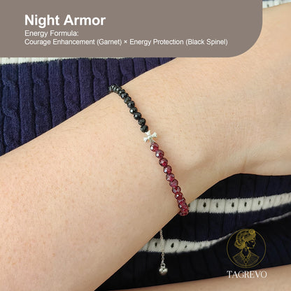 TAGREVO Natural Garnet & Black Spinel Crystal Two-Tone Faceted Bead Bracelet, 925 Silver Cross Charm Jewelry for Women, Handmade Adjustable Dainty Gemstone Beads for Daily Wear