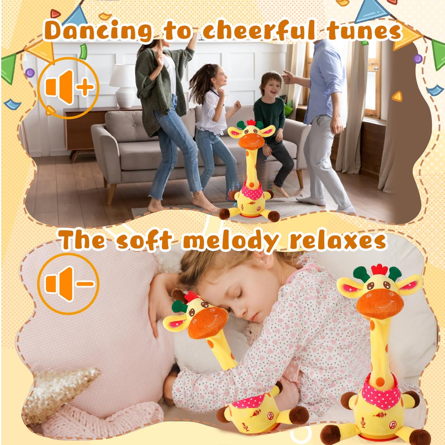 MILEGI Dancing Talking Giraffe Toy, Singing Musical Giraffe Plush Tummy Time Toys with Volume Adjustment, 10 Children's Songs Light Up Toys, Repeating What You Say, Baby Toys for Boys Girls