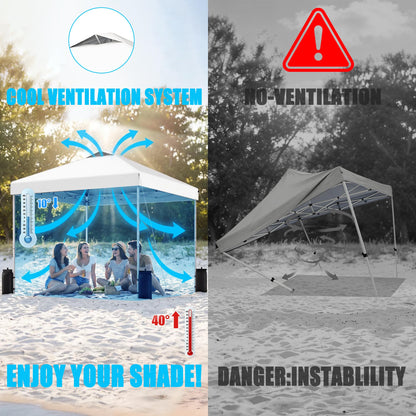 SANWAY 10x10 Pop Up Canopy Tent, One Push Setup, Heavy Duty Portable for Beach Camping Parties with Vents - Snow White