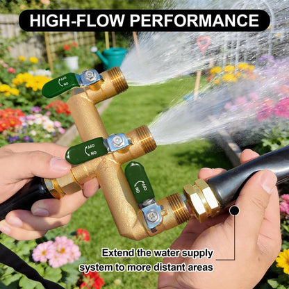 Yayamz Garden Hose Splitter, 3/4” Rust and Freeze Resistant Outdoor Hose Manifold with 3 green Extra Long Handles Faucet Adapter-Heavy Duty Brass 3-Way Valve