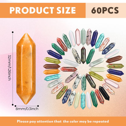Nuenen 60 Pcs Crystal Hexagonal Wand Stones Bulk Worry Stones Healing Bullet Crystals Stones Sets Witch Hexagonal Bullet Shaped Gemstones Chakra for Witchcraft Meditation Divination(Classic Colors)
