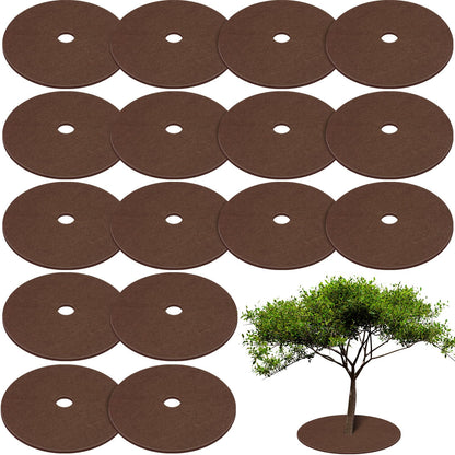 Shimeyao 16 Pcs 32.2 Inch Non Woven Tree Mulch Ring Round Tree Weed Barrier Mat Reusable Landscape Protector Base Barrier Fabric for Weed Root Protection (Coffee)