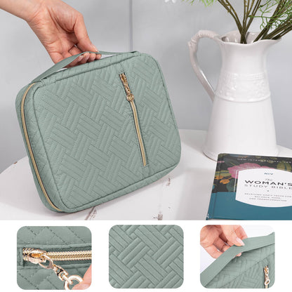 APLUFINE Quilted Bible Cover for Women, Large Bible Bag with Handle & Shoulder Strap, Bible Study Supplies Organizer, Zipper Bible Carrying Case, Christian Gift Book Cover Fits 9 x 6 Bible