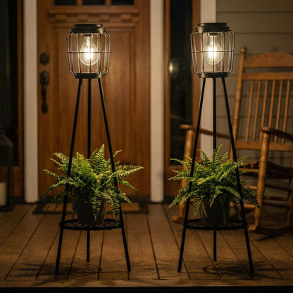 VISFLAIR 2 Pack Solar Lights with Plant Stand, Outdoor Floor Lamp, Waterproof Solar LED Edison Bulb Floor Lamps for Patio Porch Deck Yard Garden Decor