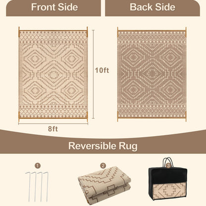 Wonnitar Outdoor Rugs 8x10 Waterproof Plastic Straw Rug, Large Outdoor Camping Rug for RV, Reversible Portable Outside Lightweight Area Rug for Backyard Balcony Beach Picnic (Beige & Brown,8'x10')