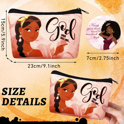 Kacctyen 20 Pcs Black Africa Inspirational Gifts Canvas Cosmetic Bags Compact Mirrors Makeup Bags Thank You Travel Toiletry Pouch Bulk Mothers Day Gifts for Women Teacher Coworker Employee