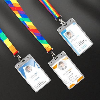 YOYOGO 12 Pack Rainbow 6-Color Lanyard with Waterproof ID Card Holder, Durable Lanyard with Badge ID Card Holder