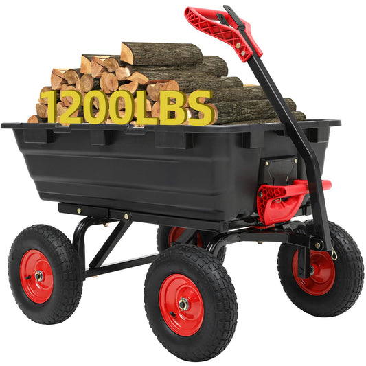 Autodaya 1200lbs Garden Dump Cart,7 Cu.Ft Utility Wagon Cart with Hitch,Heavy Duty Yard Dump Wagon Wheelbarrows with 13" All Terrain Wheels & 2-in-1 Handle,Tow Behind for Lawn Mower Tractor ATV