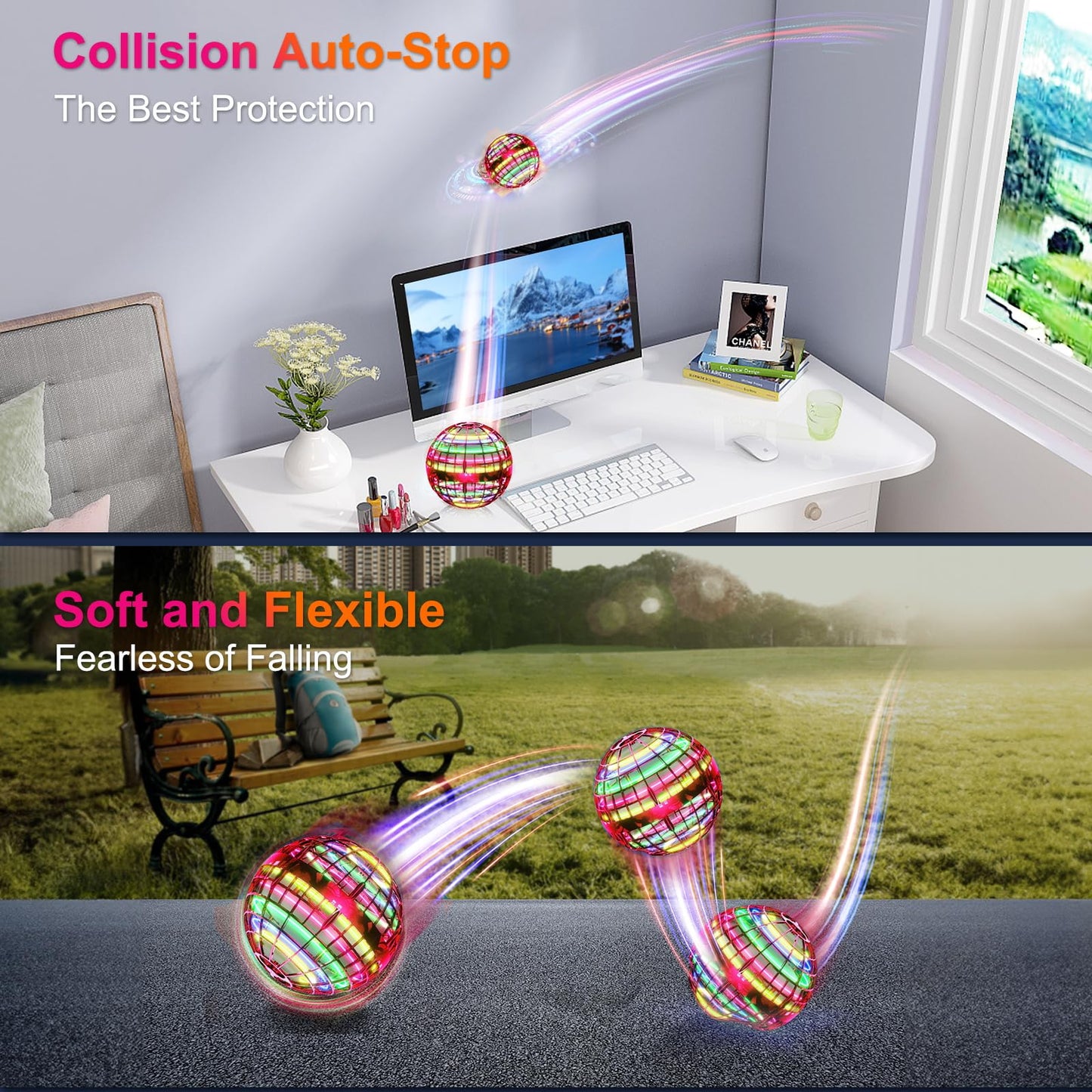 Ivtivfu Flying Orb Ball (Red, 2026 Upgraded) with Dazzling Lights, Magic Hover Spinner, Cool Boomerang Drone, Floating Cosmic Globe, Kids Outdoor Toys, for 6 7 8 9 10 Year Old Boys Girls