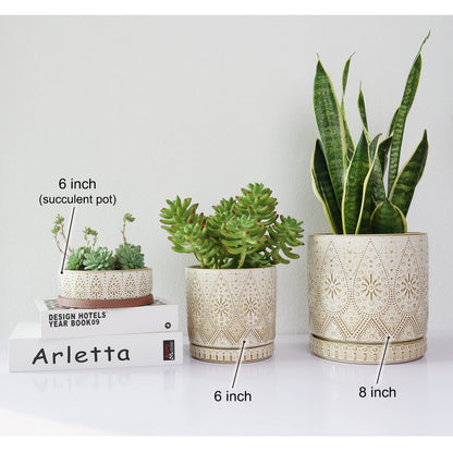 YFFSRJDJ 8 Inch Indoor Plant Pot with Drainage Holes and Saucers, Ceramic Planter for Plants, Succulent Orchid Flower Pots