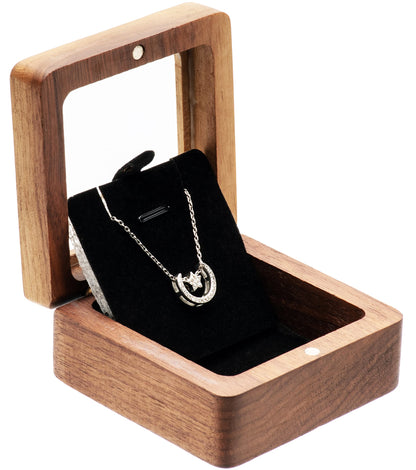 COSISO Vintage Natural Walnut Wood Necklace Box with Acrylic Lid,Pendant Storage Case Jewelry Display Box for Anniversary Propose Christmas