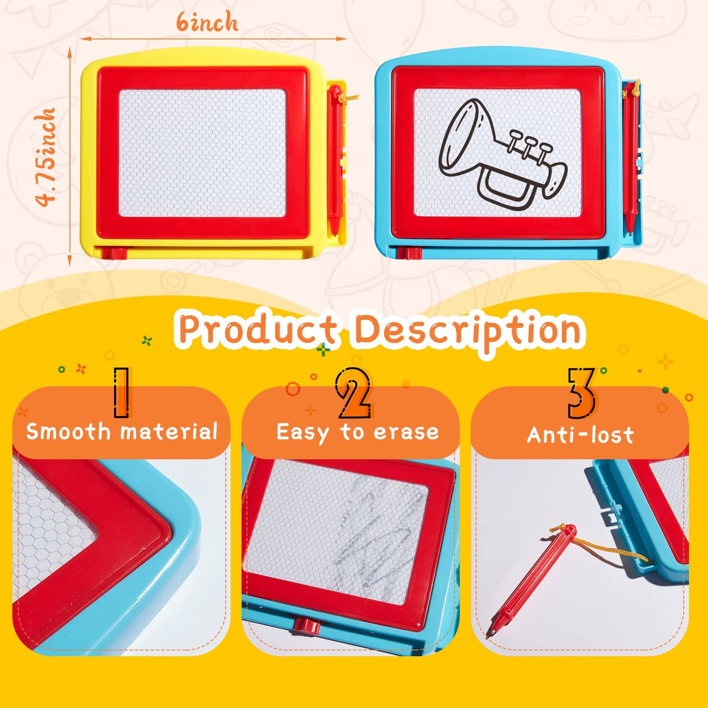 Tinlade 48 Pack Mini Magnetic Drawing Board for Kids, Small Erasable Drawing Pad, Toddler Writing Tablet, Birthday Party Favor, Classroom Prize, Goodie Bag Stuffers for Boy Girl (Classic Color,Cute)