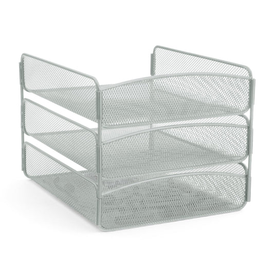 Safco Onyx Desktop Organizer, 3-Tier Paper Tray, Durable Steel Mesh Construction,Silver