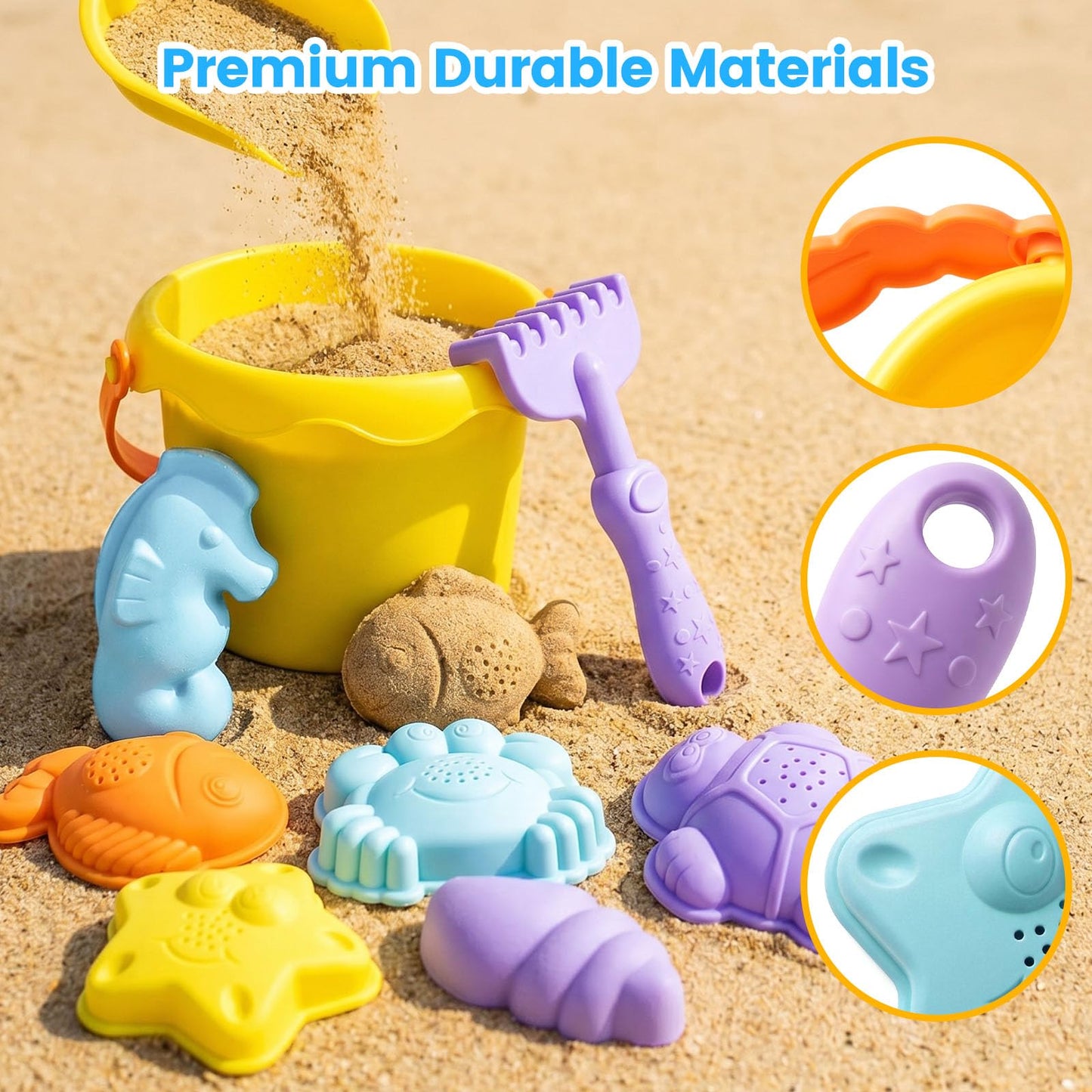 3 Otters Beach Toys Set, Baby Beach Buckets and Shovels RakesTool Kit Sand Bucket Boys and Girls Sand Toys Set 9PCS