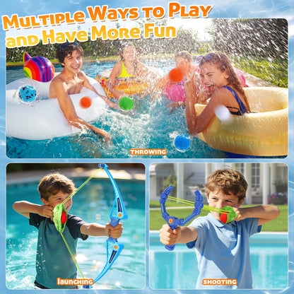 AOSPHYS 20Pcs Reusable Water Balloons + 4 Flower Water Balloons with 2 Bows and Arrows Sets + 2 Slingshots Launcher, Pool Beach Water Fight Equipment for Boys and Girls, Summer Toys for Kids Ages 3-12