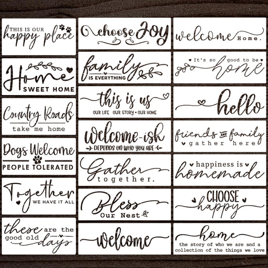 Welcome Stencils for Wood Sign Family Words Stencils for Crafts Reusable Drawing Templates Stencil for Painting on Wood Wall Fabric DIY Crafts Decor