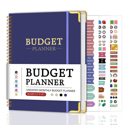 Budget Planner - Monthly Budget Book B5, Undated 12 Month Expense Tracker Notebook with Metal Corner Protectors & Bill Organizer, Hard Cover Financial Account Book for Women Men Home Business, Purple