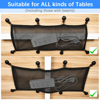 Cable Management Net Under Desk Kit,Privacy Mesh Cable Manager Flexible Under Desk Wire Net Large Capacity Cord Organizer Net for Office,Standing Desk, Home, 26 X 10 Inches
