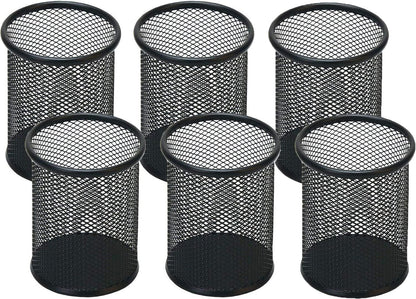 SNOW COOLER Pen Holder Pencil Holder Mesh Metal Pen Cup Holder Pencil Cup Holder for Desk Office Home Pen Organizer Black, 6 Pack