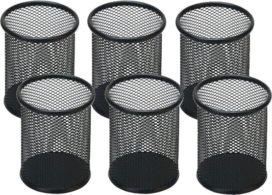 SNOW COOLER Pen Holder Pencil Holder Mesh Metal Pen Cup Holder Pencil Cup Holder for Desk Office Home Pen Organizer Black, 6 Pack