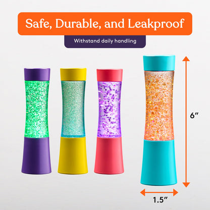 Special Supplies Light-Up Glitter Sensory Tubes – 4-Pack - Liquid Motion Timers for Stress Relief, Focus, and Relaxation - Colorful Calm Down Bottles for Kids and Adults - Leakproof, Ages 3+