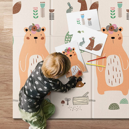 UANLAUO Foldable Baby Play Mat for Babies 6-12 Months, Foam Playmat for Floor 59 x59 Babies Kids Play Mat - Reversible Lightweight Easy Storage and Travel, Waterproof Activity Playmats for Toddlers