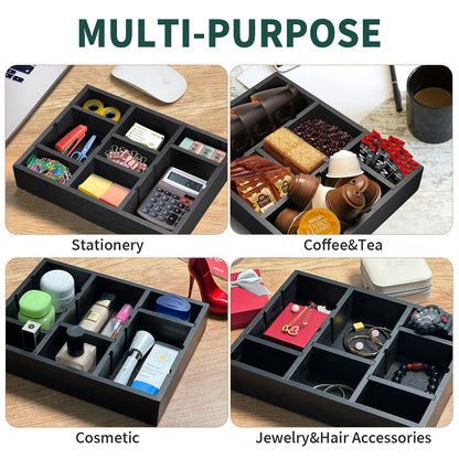 Wooden Desk Drawer Organizer, 9-Slot Office Organization and Storage Box, Adjustable Natural Wood Desktop Tray for Pens, Sticky Notes, and Small Accessories, Aesthetic Home Office Decor (12 x 9 In)