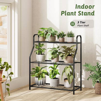 GENTINGBRO Plant Stand Outdoor 3 Tier Plant Stand Metal Plant Stands Waterproof Plant Holder Rack for Indoor Use Robust Flower Stand Plant Shelf for Living Room Balcony Garden Black