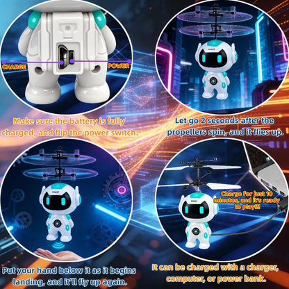 Flying Toys for Kids Mini Drones for Kids 8-12 with LED Light Indoor Rechargeable Mini Helicopter Toy Mini Robot Toy Cool Toys Gift for Boys & Girls Age 6-12