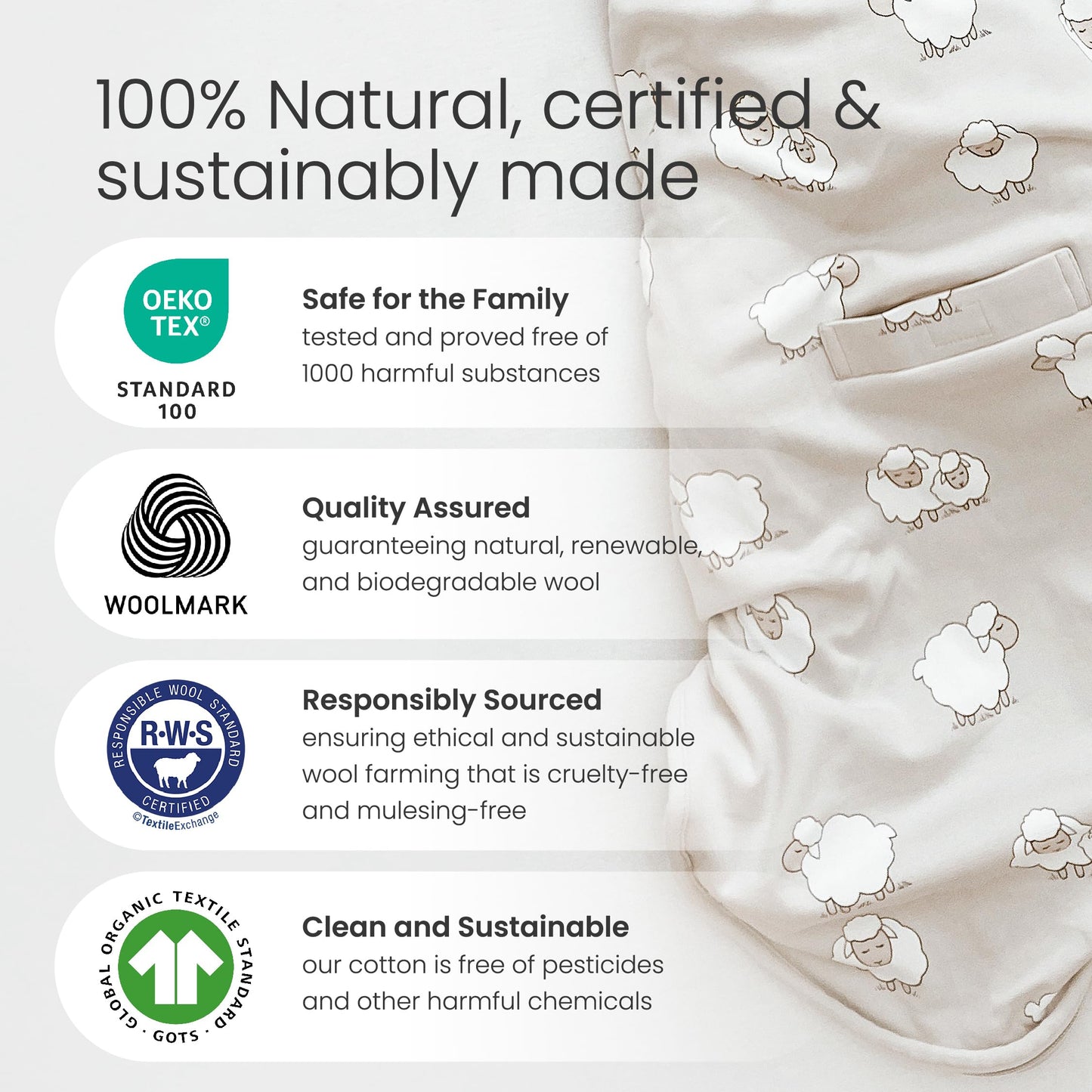 Woolino Ultimate Baby Sleep Sack – 4 Season Merino Wool Sleeping Bag, Organic Cotton Outer, Temp Regulating Blanket, Adjustable Sleep Sack Universal Size 2–24 Months - Night Sky