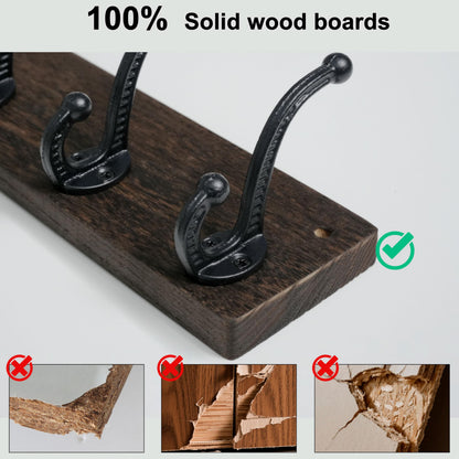 WEBI Rustic Coat Rack Wall Mount,5 Cast Iron Coat Hooks Wall Mounted,Heavy Duty Wood Wall Coat Hanger Hooks for Hanging Coats,Jacket,Clothes,Backpack,Farmhouse,Weathered Brown