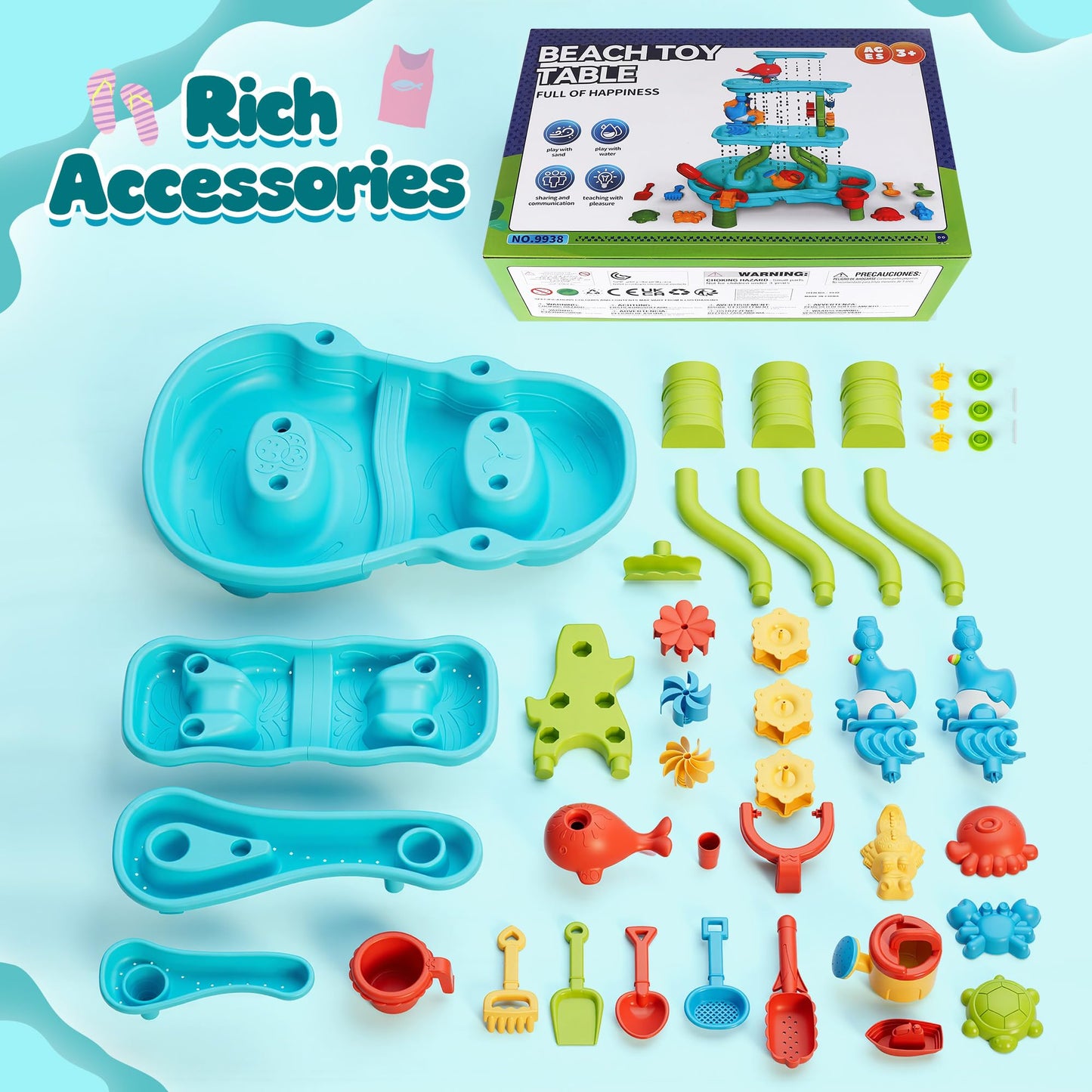Eterfun 4 -Tier Kids Sand and Water Table for Toddlers - Outdoor Water Sand Play Table Toys for Boys Girls, Summer Splash Activity Sensory Table Party Birthday Gift for Kids 3-5 6-12