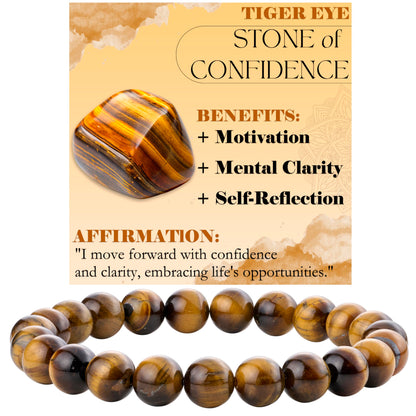 Bivei Tiger Eye - Confidence - 8mm Beaded Bracelets for Women Handmade Semi Precious Natural Stone Stretch Elastic Jewelry Yoga Protection Gifts