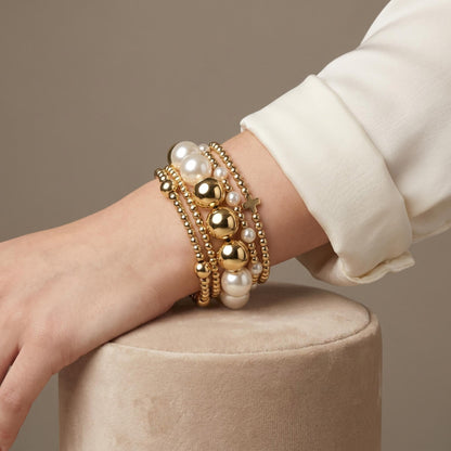 Qiuseadu Chunky Gold Beaded Stack Bracelets Beads Ball Cross Colorful Statement Bracelets Set for Women (Classic Gold Cross)