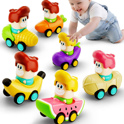 iPlay, iLearn Press to Go Car Toys for Toddlers 1-3, Baby Fruit Racing Cars, Infant Play Vehicle Set, Baby Push Go Friction Car Toys for 18 24 Month, 1st Birthday Gifts for 1-2 Year Old Boys Girls Kid