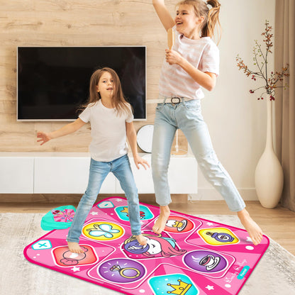 Kusntin Dance Mat, Dance Mixer Rhythm Step Play Mat, Pink Dance Pad with LED Lights, Adjustable Volume, Built-in Music, 5 Game Modes, Xmas Birthday Gifts for 3-10 Years Girls Toys (Multicolor)