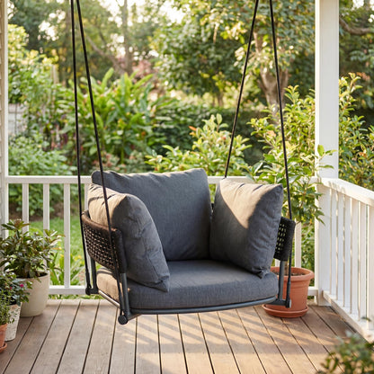 DAYAOUTDOOR Single Porch Swings Chair with Cushions, Hanging Rope Swing, Hanging Chair for Bedroom, Hammock Chairs Swing Indoor & Outdoor, Macrame Hanging Swinging, Patio, Balcony, Dark Grey