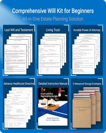 TillBio 2026 4-in-1 Estate Planning Kit – Includes Last Will, Living Trust & Power of Attorney Forms – Lawyer-Prepared Templates with Instructions – Valid in All 50 States（3pcs）