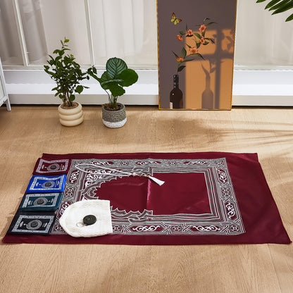 Mindsoft 8 Pcs Portable Travel Prayer Mat with Compass Islamic Waterproof Polyester Praying Rug with Pocket Sized Carry Bag for Muslim Ramada Eid Gifts (60 cm x 100 Cm)