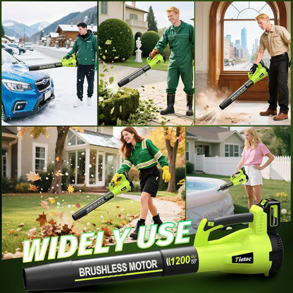Tietoc Leaf Blower Cordless, 1200W Brushless Electric Leaf Blower with 2 X 4.0Ah Battery, 6 Speed Powerful Leaf Blowers for Garden, Patio, Lawn Care, Gift for Men Dad Husband Fathers (Light Green)