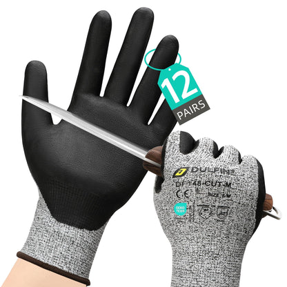 DULFINE A3 Cut Resistant Work Gloves for Men Women,Touchscreen Foam Nitrile Coated,12 Pairs Pack,Ideal for,Glass Cutting(L)