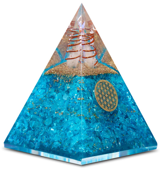 Orgone Aquamarine Pyramid – Handcrafted Healing Crystal for Positivity, Courage, Meditation, Yoga, Reiki & Chakra Balancing