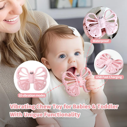 ETETOO Vibrating Teether for Baby - Sensory Chew Toy for Autistic Children & Vibrating Chewy, 10X Vibration Settings, Giving Autistic Children a Better Sensory Experience (Pink)