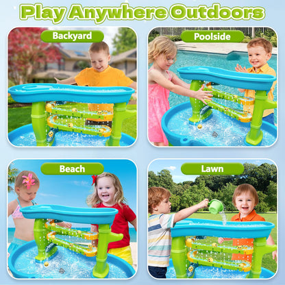 Water Slide Toys for Step2 Rain Showers Water Table Accessories, Quick-Install Summer Outdoor Water Play Table Toys Track Building Set with 6 Duck-Face Rolling Balls for Toddlers Kids Ages 3+