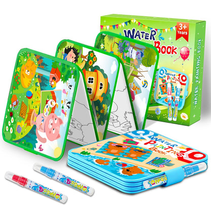 Elfew Water Painting Book for Toddlers 1-3,Mess Free Coloring for Toddlers,2 Pack Reusable Water Coloring Books with Water Pens,Magic Doodle Books