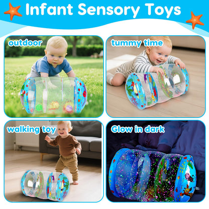 Crawling & Walking Baby Toys 6-12 Months Glowing Jumbo Inflatable Rolling Infant Toy 7 8 9 10 12-18 Month Old Tummy Time Sensory Development Light Up Toys for 1 2 Year Old Boy Girl Birthday Gifts