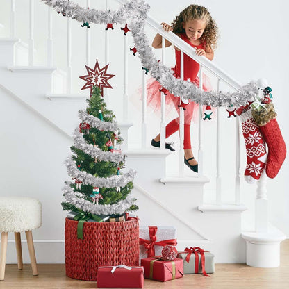 FOIMAS 33 Feet Christmas Tinsel Garland, Metallic Silver Christmas Snowflake Hanging Garland for Xmas Tree Fireplace Home Decoration (Silver)