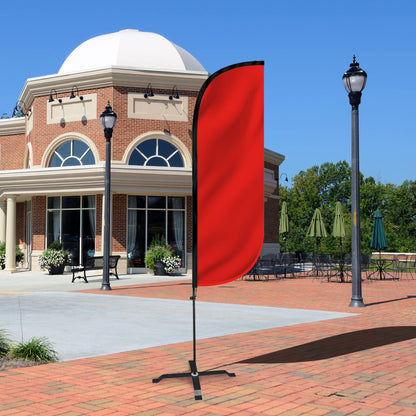 LookOurWay Feather Flag Set - 5ft Tall Advertising Banner Flag with Pole Kit and X-Stand for Business Promotion - Solid Color Red